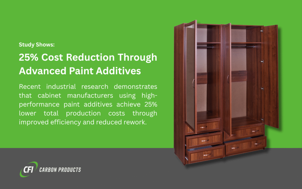 A wooden wardrobe with open doors, highlighting a 25% cost reduction in cabinet production using advanced paint additives for improved efficiency.