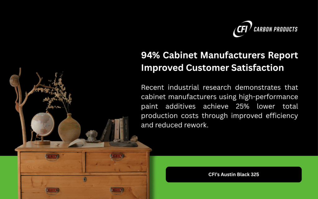 A wooden cabinet with a globe and decor, highlighting 94% of manufacturers reporting improved customer satisfaction using high-performance paint additives.