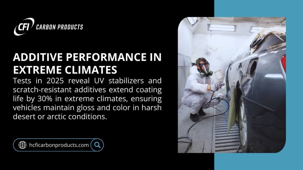 A worker in a protective suit sprays a car with additives, showcasing CFI Carbon Products' 2025 tests of UV stabilizers and scratch-resistant additives, extending coating life by 30% in extreme climates like deserts or arctic conditions. - additives for automotive coatings
