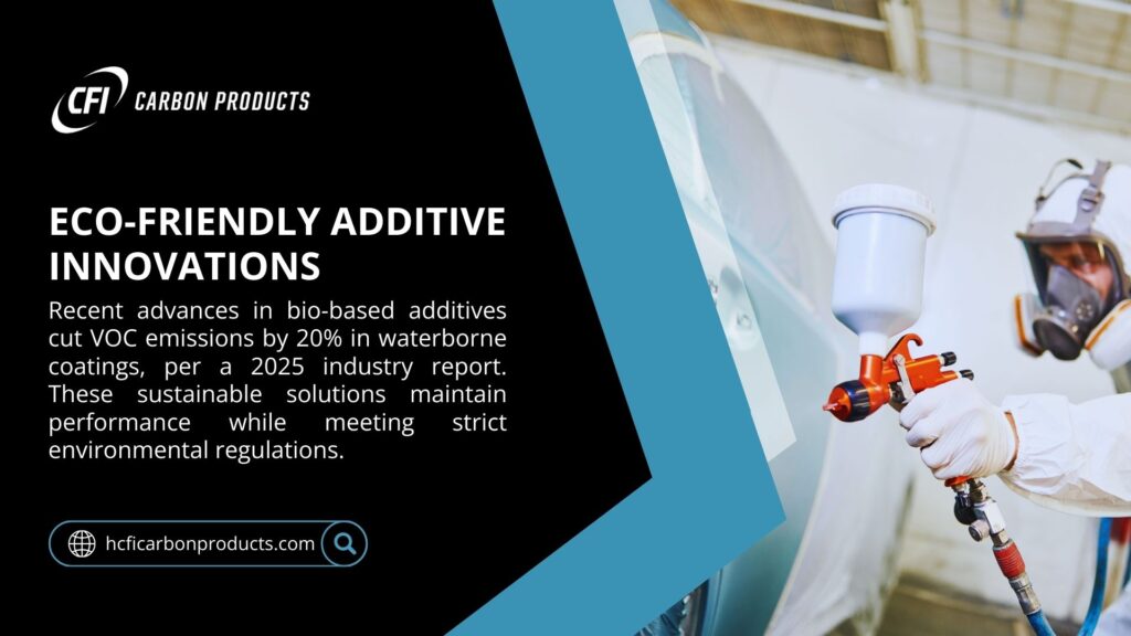 A worker in a protective suit sprays paint on a car using a spray gun, showcasing eco-friendly additive innovations by CFI Carbon Products, reducing VOC emissions by 20% in waterborne coatings.