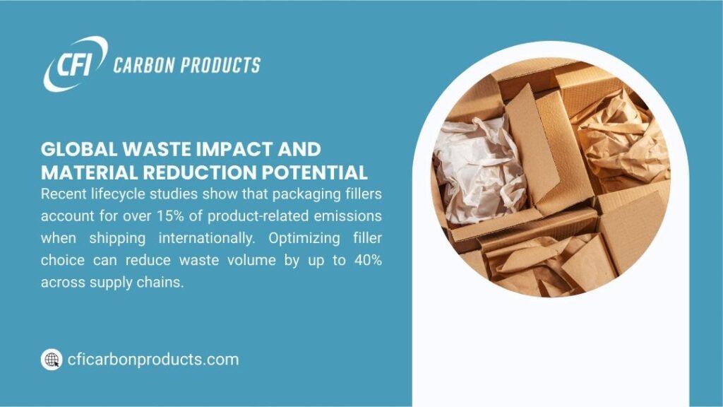 Sustainable filler materials - Global Waste Impact: Packaging fillers cause >15% of emissions in intl. shipping. Optimized fillers can cut waste volume up to 40%.