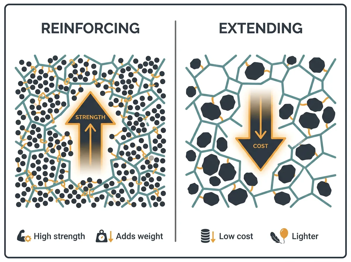 Side-by-side comparison of reinforcing versus non-reinforcing extending fillers for rubber